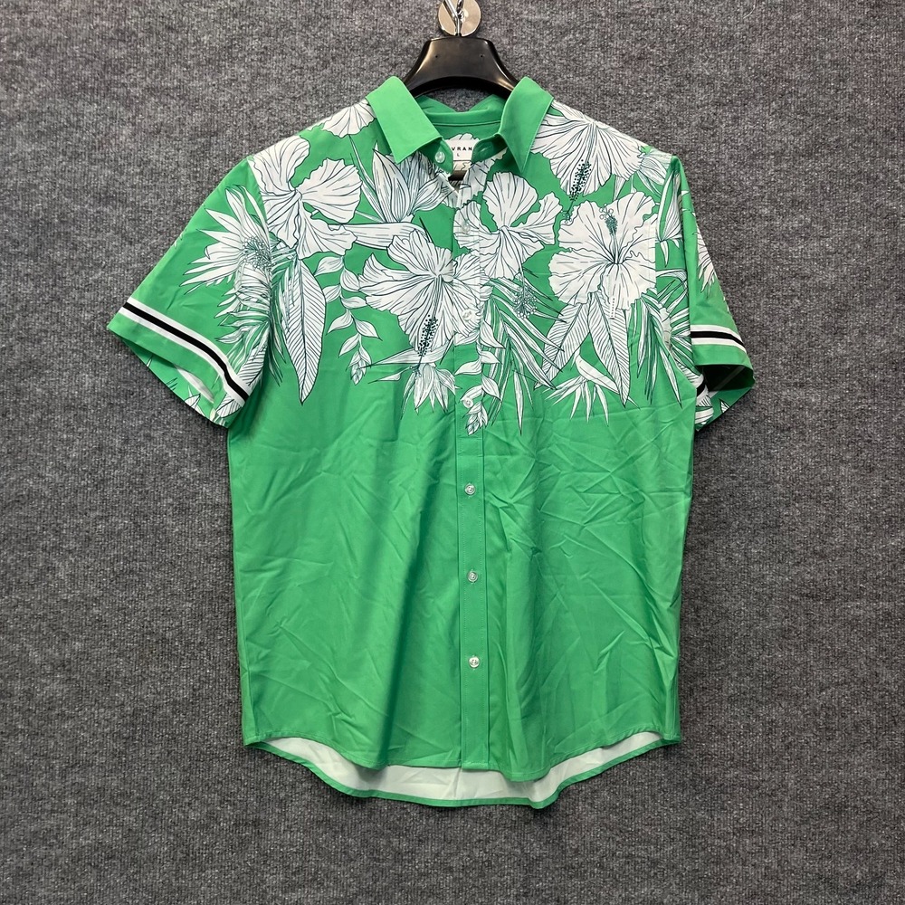 Mavrans Weekend Button-Up Short Sleeve Shirt Green Floral Tropical Print - Large